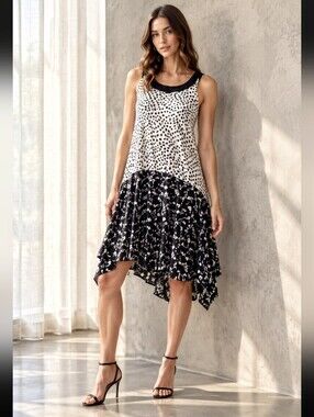 Eva Franco Claire Black and White High Low Dress Size 6